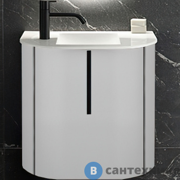 картинка Тумба с раковиной Burgbad LAVO 2.0 530х350х492 мм., с 1 отверстием для смес/ слева, 1 дверь, раковина белая Velvet, ручка чёрная, белый глянцевый (SGCG053LG0227F5048C0037*1)