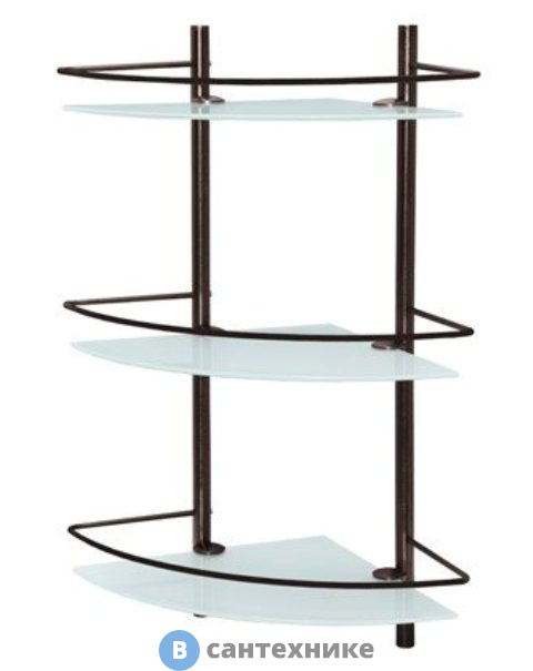 Полка WasserKRAFT K-3633 стеклянная тройная угловая металл, закаленное матовое стекло, покрытие "темная бронза"