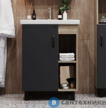 картинка Тумба с раковиной Onika ТИМБЕР 60.01 серый мат./дуб сонома (ум.COMO-60) (106141)