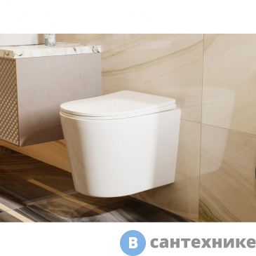 картинка Унитаз подвесной ABBER Bequem AC1102T белый, безободковый, смыв торнадо, с сиденьем