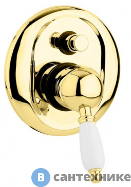 картинка Смеситель Cezares ELITE-VDIM-03/24-Bi встраиваемый однорычажный для душа с переключателем,золото, ручки белые