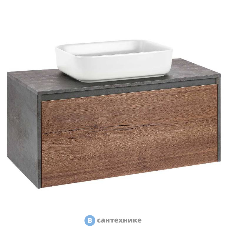 Тумба под накладную раковину Vincea Mesa 1000 подвесная, 1 выкатной/1 скрытый ящик soft close, T.Oak + Beton (VMC-2MS100TB)