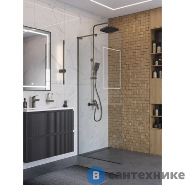 картинка Душевая перегородка BelBagno UNO-L-1-TB-80-C-GM универсальная с односторонним входом, стекло прозрачное, профиль Оружейная сталь, 800x2000 мм