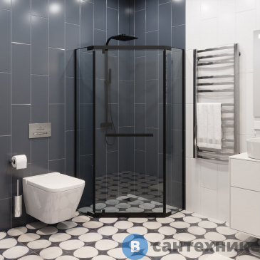 картинка Душевой уголок Cerutti CHIKA ZP101B (100*100*195) черный профиль, прозрачное стекло, без поддона