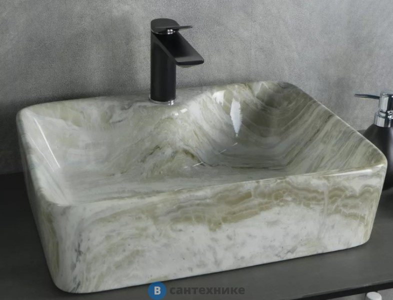 Раковина накладная GID-ceramic Mnc605 под камень глянцевый (480х370х130)