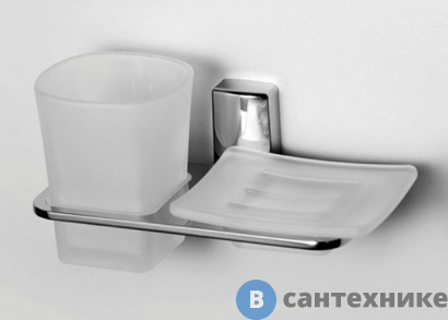 картинка Держатель стакана и мыльницы WasserKRAFT Leine K-5026 металл, хромоникелевое покрытие, матовое стекло