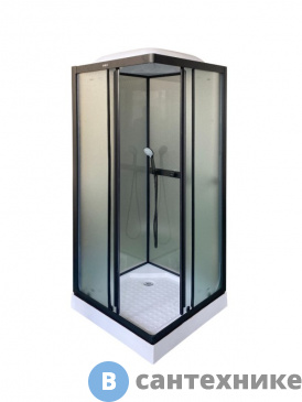 картинка Душевая кабина Parly FQ811B (80*80*210) низ. поддон 10 см., квадратная кабина, матовое стекло, чёрный профиль