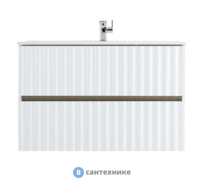 Тумба под раковину Art & MAX ELEGANT AM-ELEGANT-1000-2C-SO-BM-LED подвесная с двумя выкатными ящиками, с LED подсветкой ручек, белый матовый, 970x469x550