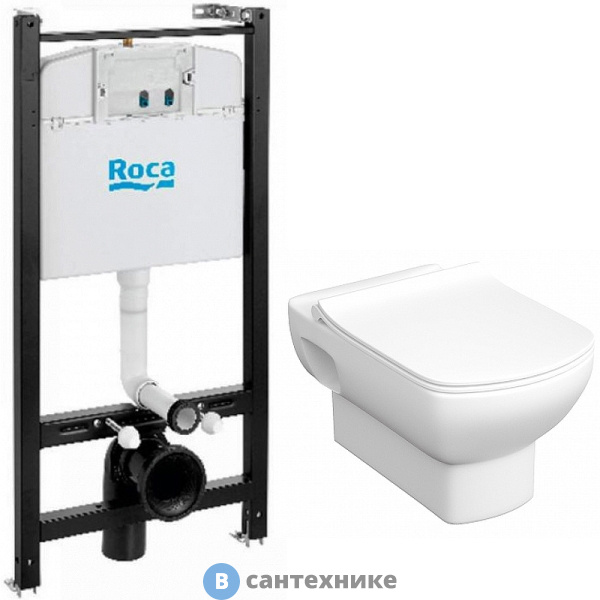 Унитаз с инсталляцией Roca Dama Senso 893104680 (унитаз+инстал+slim сиден.) без клавиши смыва