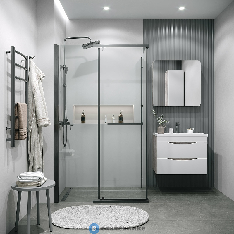 Душевое ограждение Grossman Pragma 100.K33.03.110.42.00-200.K33.03.100.42.00 (110х100х195) раздвижная, графит сатин, стекло прозрачное (120.K33.03.1110.42.00)