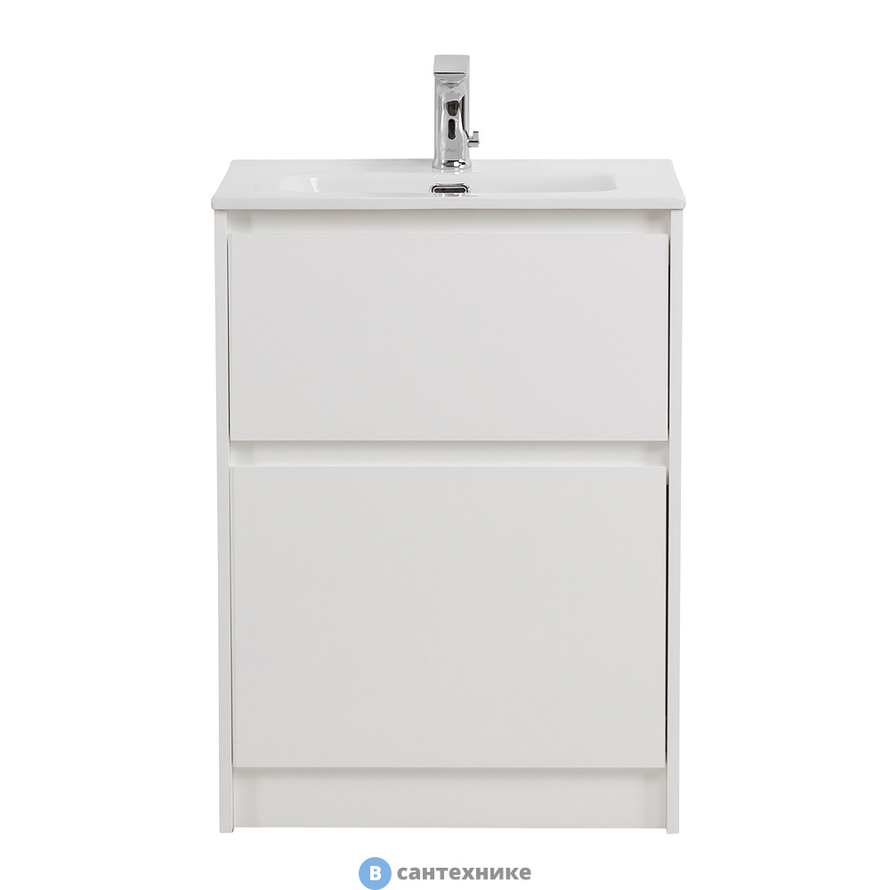 Тумба под раковину BelBagno KRAFT 39 напольная с фрезерованными ручками по всей длине фасада с двумя выкатными ящиками, Bianco Opaco, 605х390x840, KRAFT39-600/3