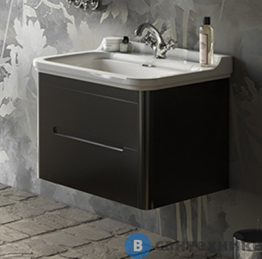 картинка Тумба под раковину Kerasan Waldorf подвесная 80 см, с 2 ящиками, Nero matt (925631)