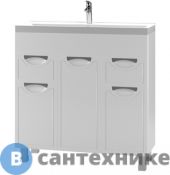 Тумба под раковину Ирлен ЛОТОС-1-100 3 двери, 2 ящика белый глянец (под ум. Фостер-100) /135781/