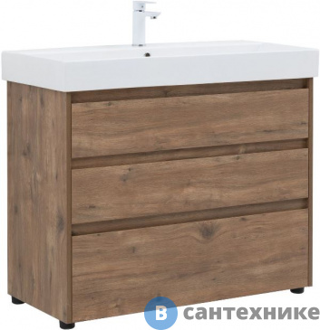 картинка Тумба под раковину Aquanet Nova Lite 100 (SLIM SYNERGY) 3 ящ. дуб рустикальный (302480)