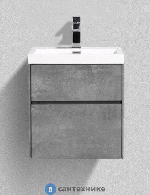 Тумба под раковину BelBagno 50 см PIETRA MINI-500AS-2C-SO-SCM подвесная с двумя асимметричными выкатными ящиками Stucco Cemento