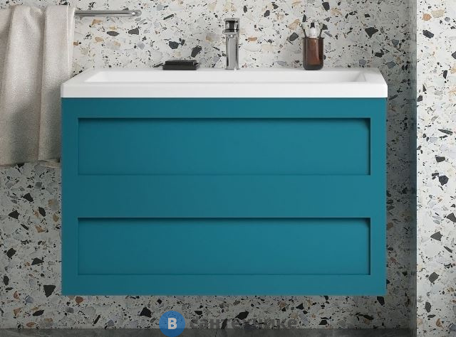 Тумба под раковину Art & MAX PLATINO AM-Platino-900-2C-SO-TM подвесная с двумя выкатными ящиками, бирюзовый матовый