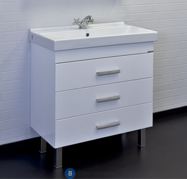 Тумба Comforty Никосия-80Н белый глянец с раковиной Fest 80