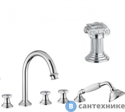 картинка Смеситель Cezares APHRODITE-BVD-01-Sw на борт ванны с выдвижным душем и переключателем, хром, ручки Swarovski