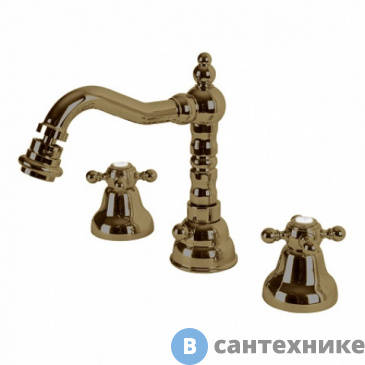 картинка Смеситель Cezares GOLF-BBS2-02 на биде на три отверстия с донным клапаном бронза, ручки бронза