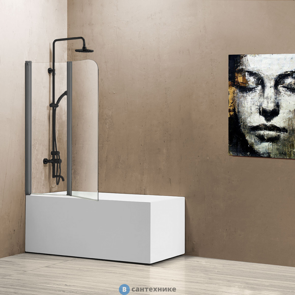 Душевая шторка на ванну Vincea VSB-12114CLGM, 1140*1400, вороненая сталь, стекло прозрачное