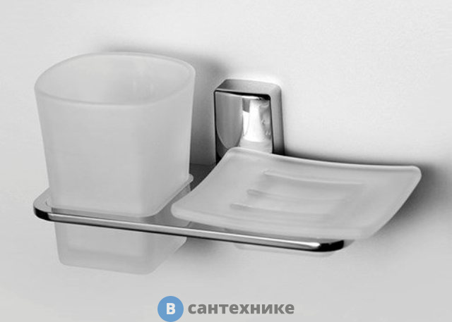 Держатель стакана и мыльницы WasserKRAFT Leine K-5026 металл, хромоникелевое покрытие, матовое стекло