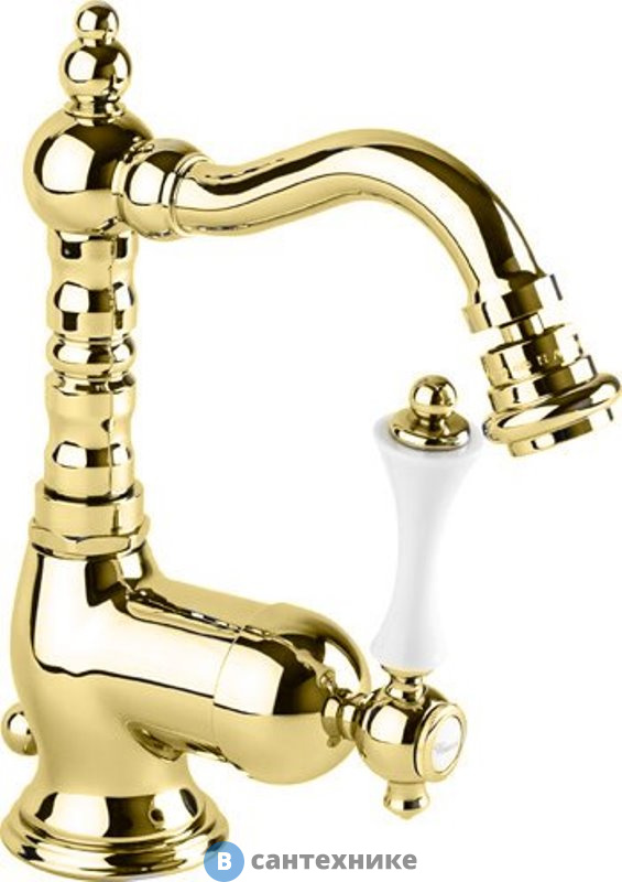 Смеситель Cezares MARGOT-BSM2-03/24-Bi для биде однорычажный c донным клапаном, золото, ручка белая