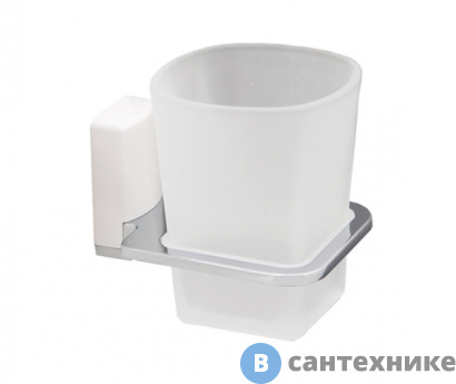картинка Стакан для зубных щеток WasserKRAFT Leine K-5028 White стеклянный металл, хромоникелевое покрытие, матовое стекло