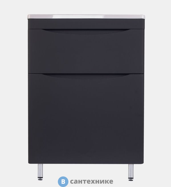 Тумба под раковину Style line Бергамо мини 60 (2 ящ.) Люкс антискрейтч черный, PLUS напольная (2000564953000)