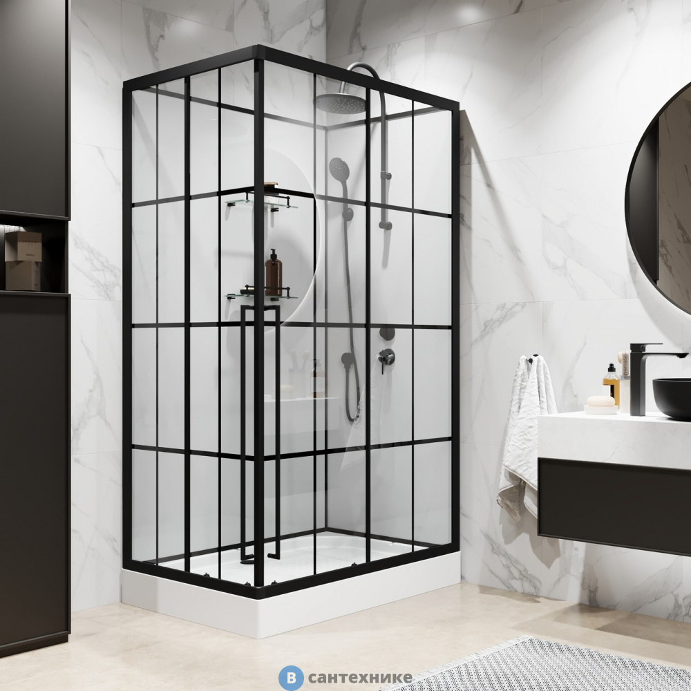 Душевая кабина Niagara Standart ST100/80/15QR/KL/BKT (100х80х225) низкий поддон (15см), черный, прозрачное