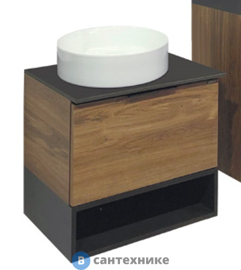 Тумба Comforty Штутгарт-60 дуб тёмно-коричневый с чёрной столешницей с отверстием под смеситель №12 c рак. COMFORTY 9111