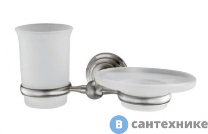 картинка Держатель стакана и мыльницы WasserKRAFT Ammer K-7026 металл, покрытие "матовый хром", матовое стекло