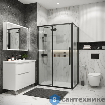 картинка Душевое ограждение Grossman Cosmo 100.K33.02.110.21.02-200.K33.02.100.21.02 (110х100х195) раздвижная (левая), черный матовый, стекло шиншилла (120.K33.02.1110.21.02)