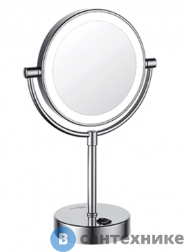 картинка Зеркало WasserKRAFT K-1005 с LED-подсветкой двухстороннее, стандартное и с 3-х кратным увеличением, латунь, хромоникелевое покрытие