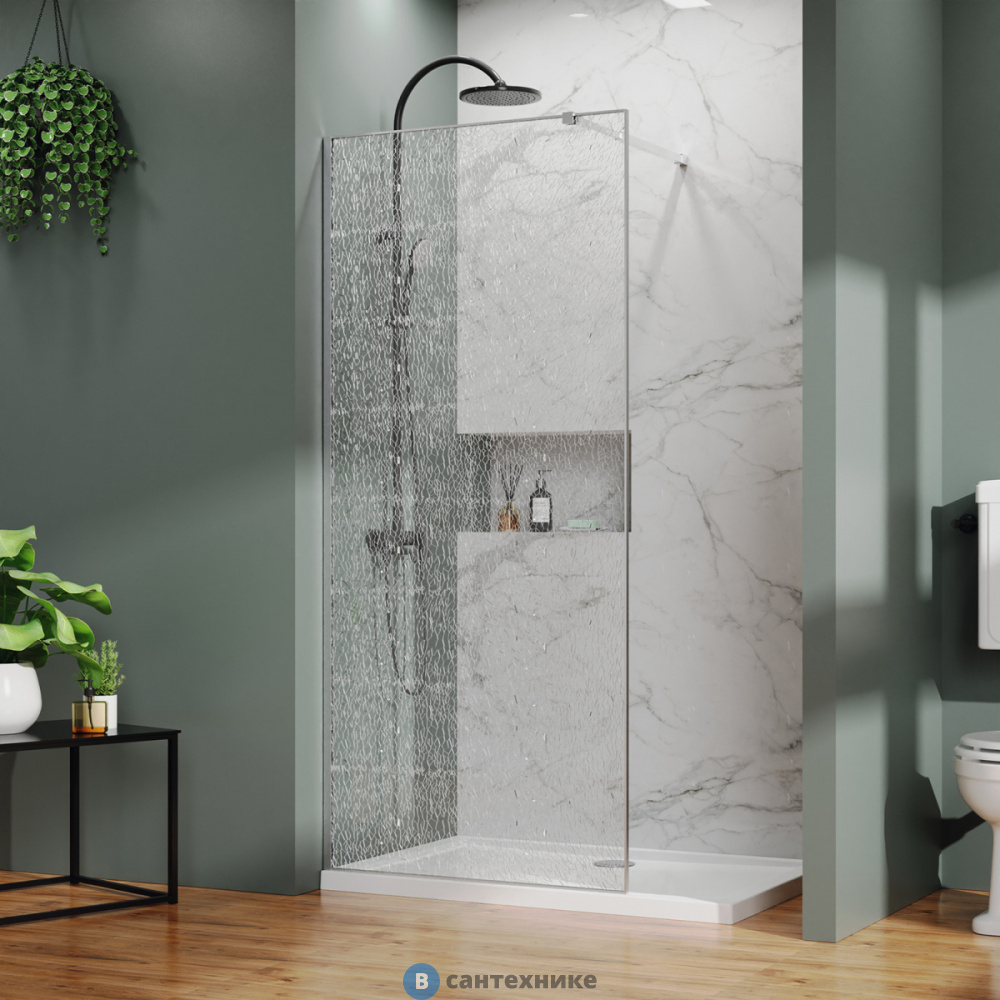 Душевая перегородка Azario 90x200-CH-CBR Walk-in, в рамке, битое стекло, 4+5+4 мм, профиль хром (AZ-275-90-CH-CBR)