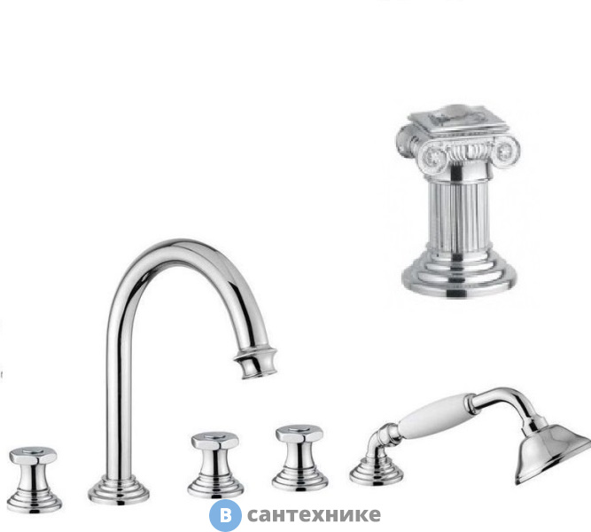 Смеситель Cezares APHRODITE-BVD-01-Sw на борт ванны с выдвижным душем и переключателем, хром, ручки Swarovski