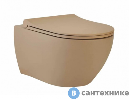 картинка Унитаз подвесной beWash Bogen безободковый с функцией биде с сиденьем микролифт латте (бежевый) /88303673 + EVB6385/