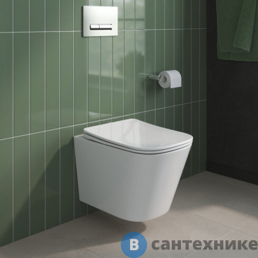 картинка Унитаз BelBagno DUE 2.0 подвесной безободковый с сиденьем дюропласт soft close BB7107CHR/SC