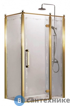 картинка Душевое ограждение AZARIO ONTARIO 900*1200*2000 без поддона, распаш дверь, пр-ль золото, матовое стекло с узором, 8 мм. профиль золото (AZ-NBB1231-R 900 GOLD)