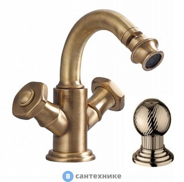 Смеситель Cezares APHRODITE-BS2-02-M для биде с донным клапаном, бронза, ручки Шар