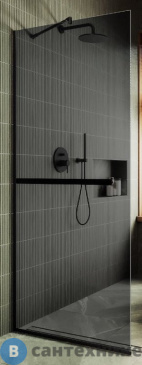 картинка Душевая перегородка в профиле MaybahGlass 1950*790 Стекло 8 мм Графит +Полотенцесушитель (MGD-729-6у)