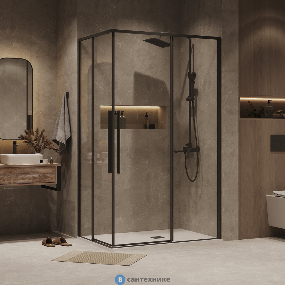 Душевое ограждение Grossman Galaxy 300.K33.01.1090.21.00 (100х90х195) раздвижная, черный матовый, стекло прозрачное