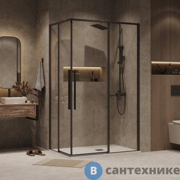 картинка Душевое ограждение Grossman Galaxy 300.K33.01.1090.21.00 (100х90х195) раздвижная, черный матовый, стекло прозрачное