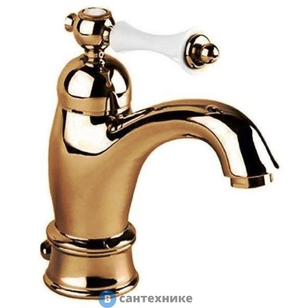 Смеситель Cezares MARGOT-LSM1-A-02-Bi для раковины однорычажный с донным клапаном, бронза, ручка белая