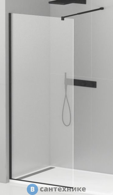 Душевая перегородка Cezares LIBERTA-L-1-85-C-NERO с односторонним входом, стекло прозрачное, профиль чёрный, 850x1950 мм