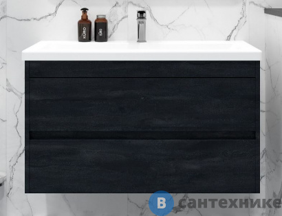 картинка Тумба под раковину Art & MAX FAMILY-M Family-M-900-2C-SO-HC подвесная с двумя выкатными ящиками, Hard Coal, 900x480x550