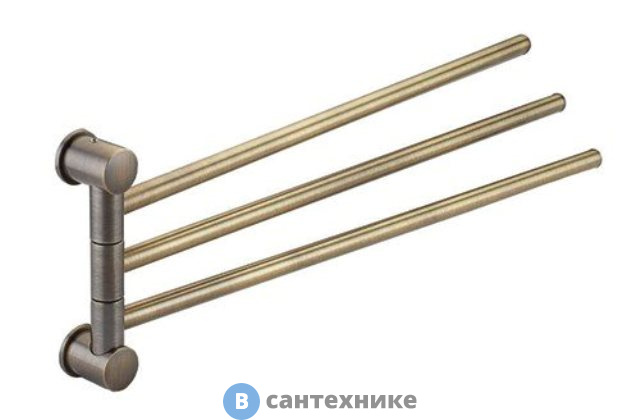 Держатель полотенец WasserKRAFT K-1533 3-е рога металл, покрытие "светлая бронза"