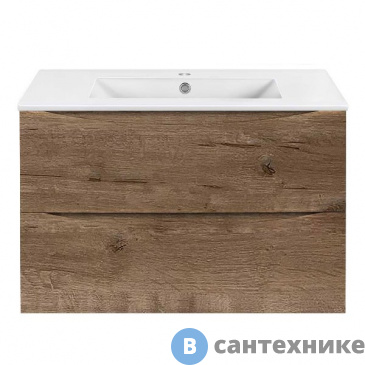 картинка Тумба под раковину Vincea Mia Slim 800 подвесная, 2 выкатных ящика soft close, V.Oak (VMC-2MC800S1VO)