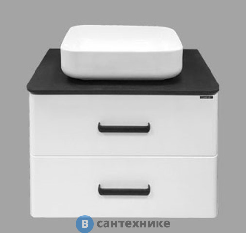 Тумба Comforty Амстердам-75 белая с чёрной матовой столешницей с раковиной T-Y9378