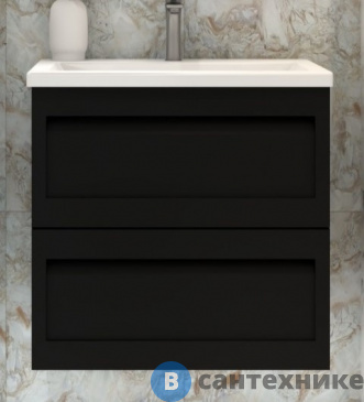 картинка Тумба под раковину Art & MAX PLATINO AM-Platino-580-2C-SO-NM подвесная с двумя выкатными ящиками, чёрный матовый