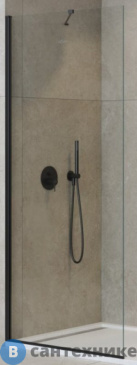 картинка Душевая перегородка Cezares LIBERTA-L-1-TB-90-C-NERO универсальная с односторонним входом, стекло прозрачное, профиль чёрный, 900x1950 мм